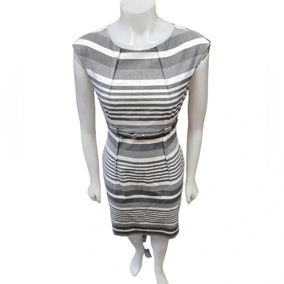 Calvin Klein Grey & White Striped Belted Empire Waist
Sleeveless Sheath Dress 2 - Picture 2 of 10